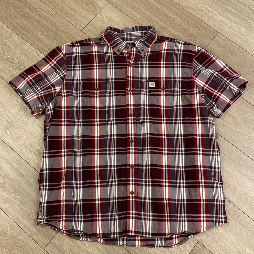 Carhartt Men’s Regular Fit plaid Button down short sleeve shirt size 2XL